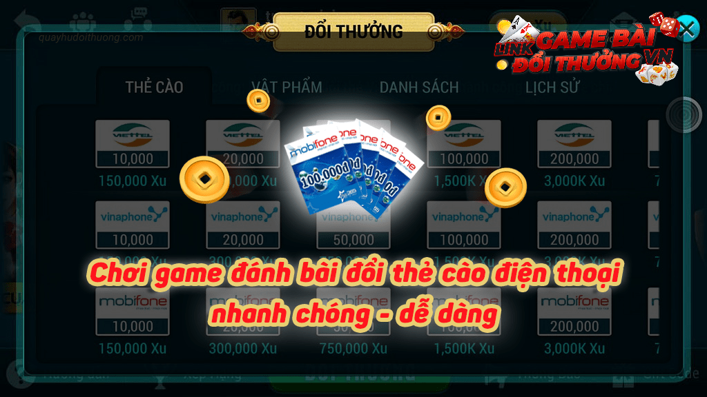 Game đánh bài đổi thưởng bằng thẻ cào điện thoại