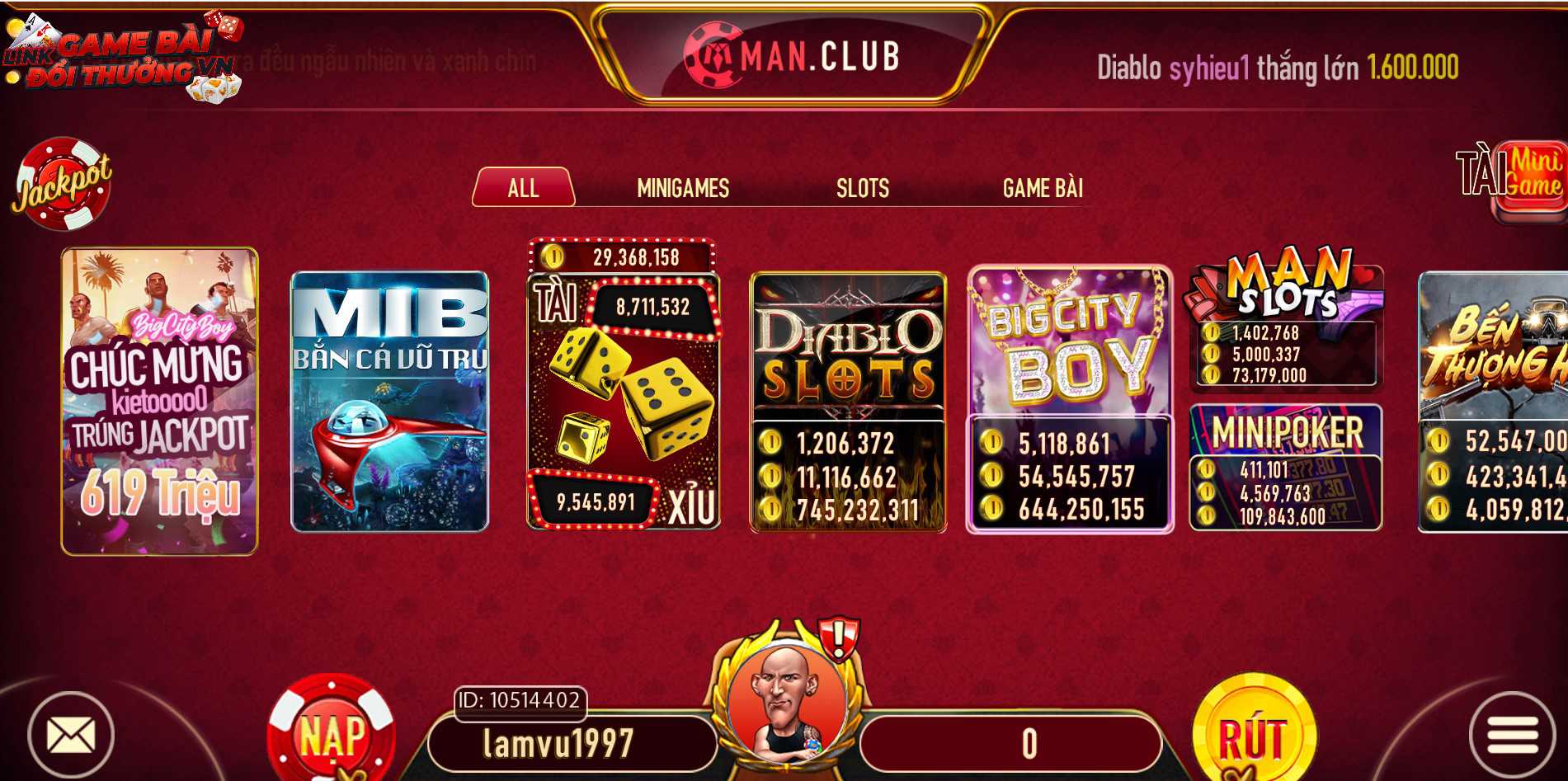 Giao diện cổng game bài Man Club