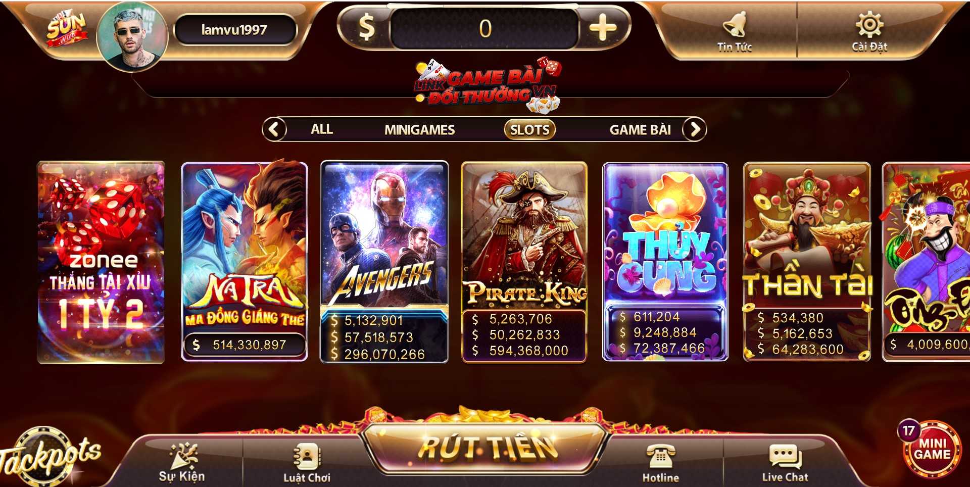 Giao diện sảnh game nổ hũ tại Sunwin