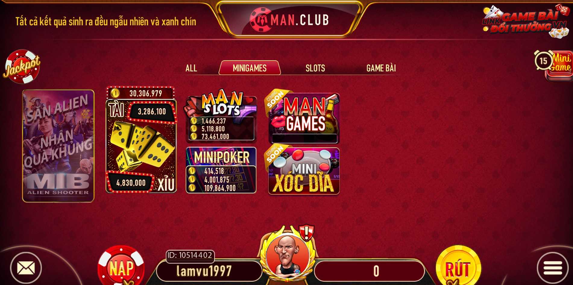 Mini game là sảnh chơi được yêu thích tại Man Club