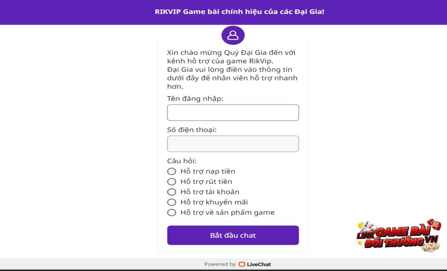 Liên hệ Rikvip qua livechat