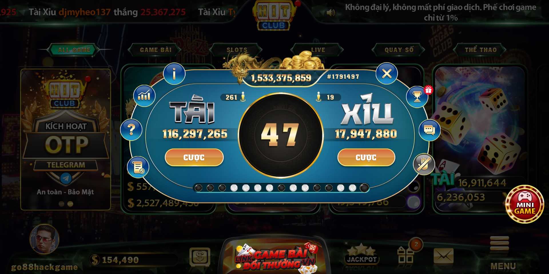 Game Tài Xỉu tại Hit Club