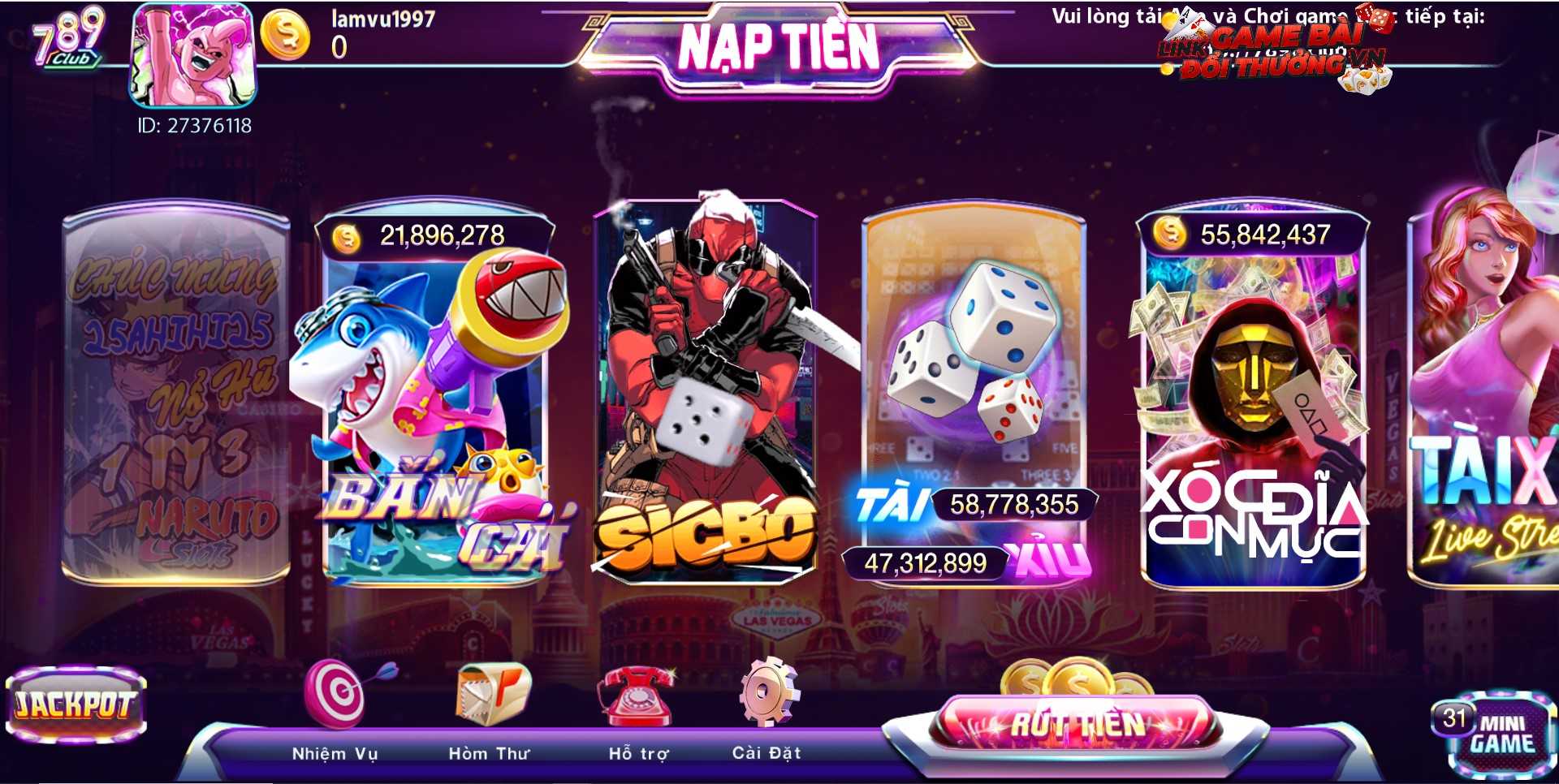 Giao diện cổng game 789 Club