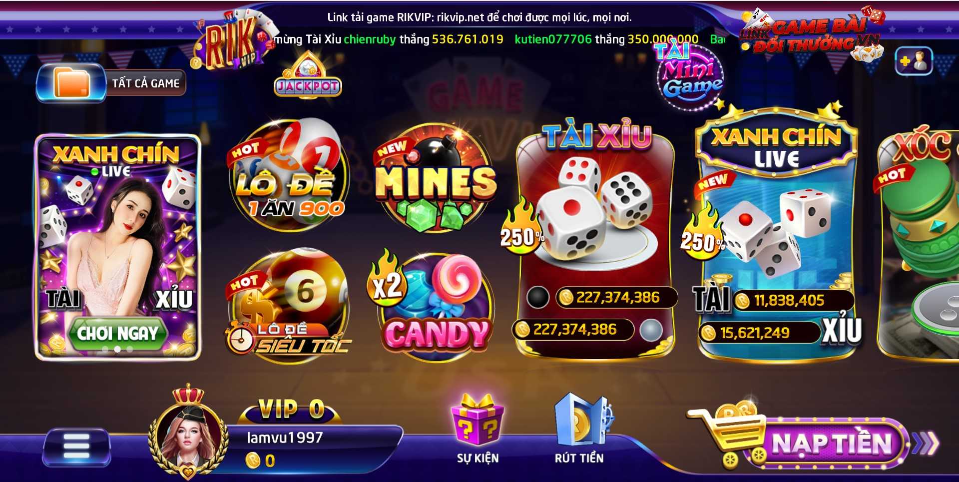 Giao diện cổng game bài Rikvip