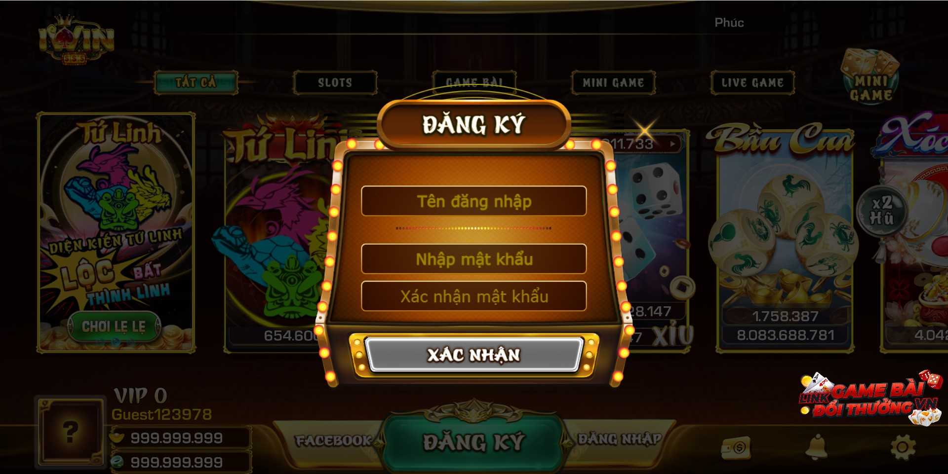 Giao diện đăng ký tài khoản tại IWIN Club