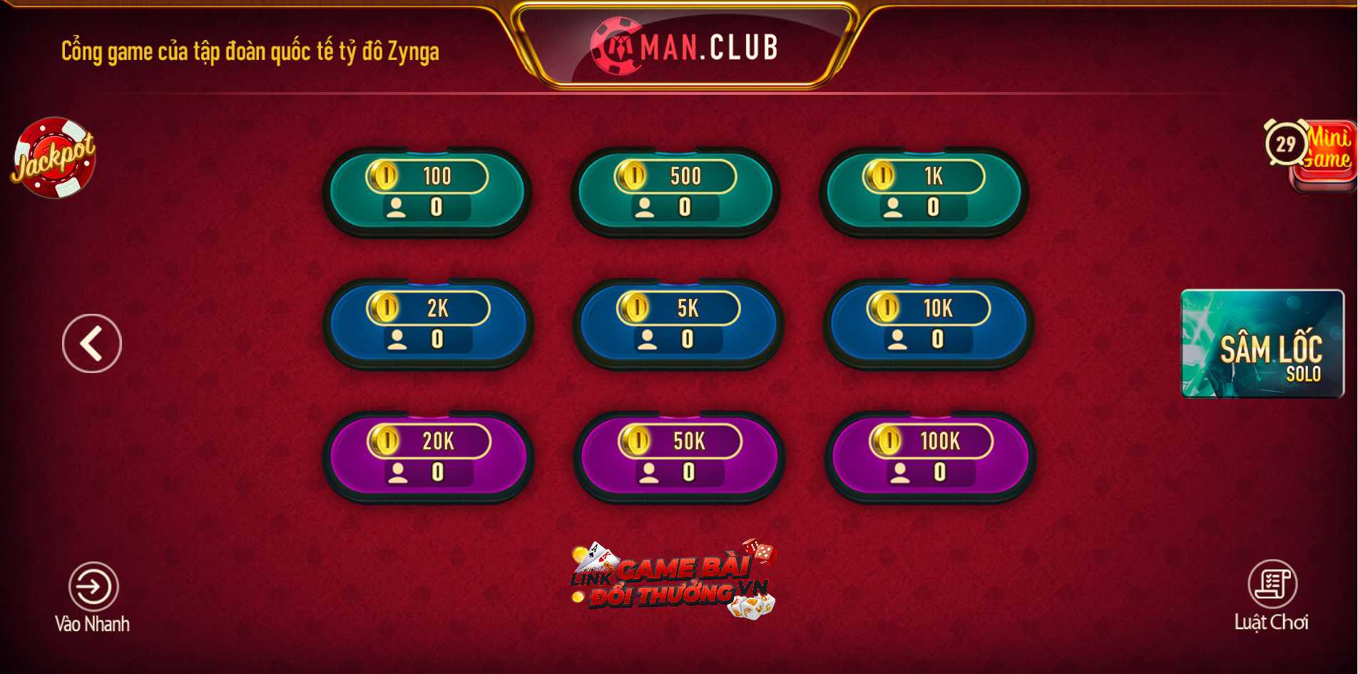 Giao diện phòng chờ game Poker tại Man Club