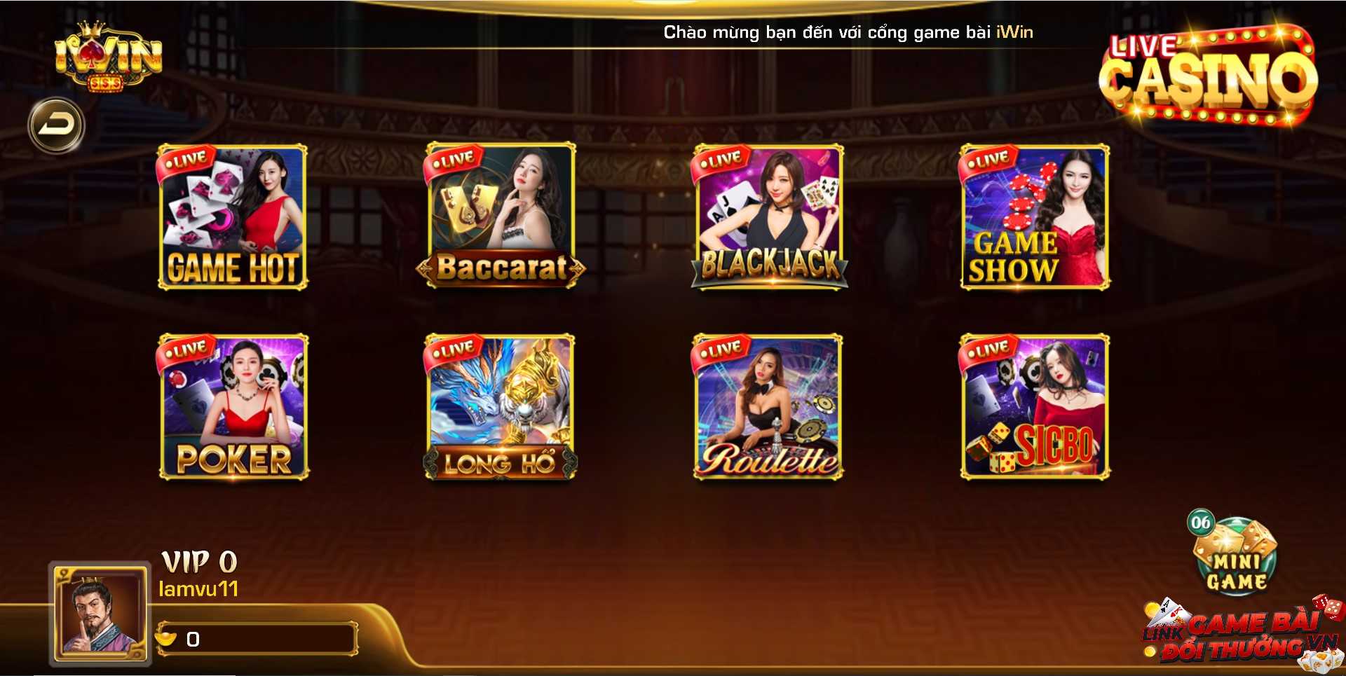 Giao diện sảnh Casino tại IWIN Club