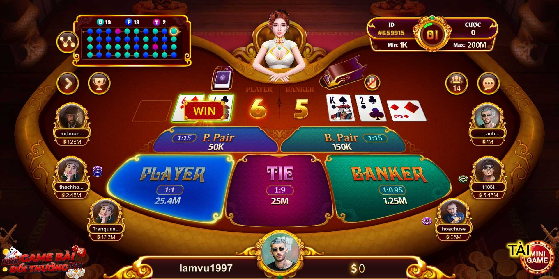 Giao diện sảnh game bài Baccarat tại Sunwin