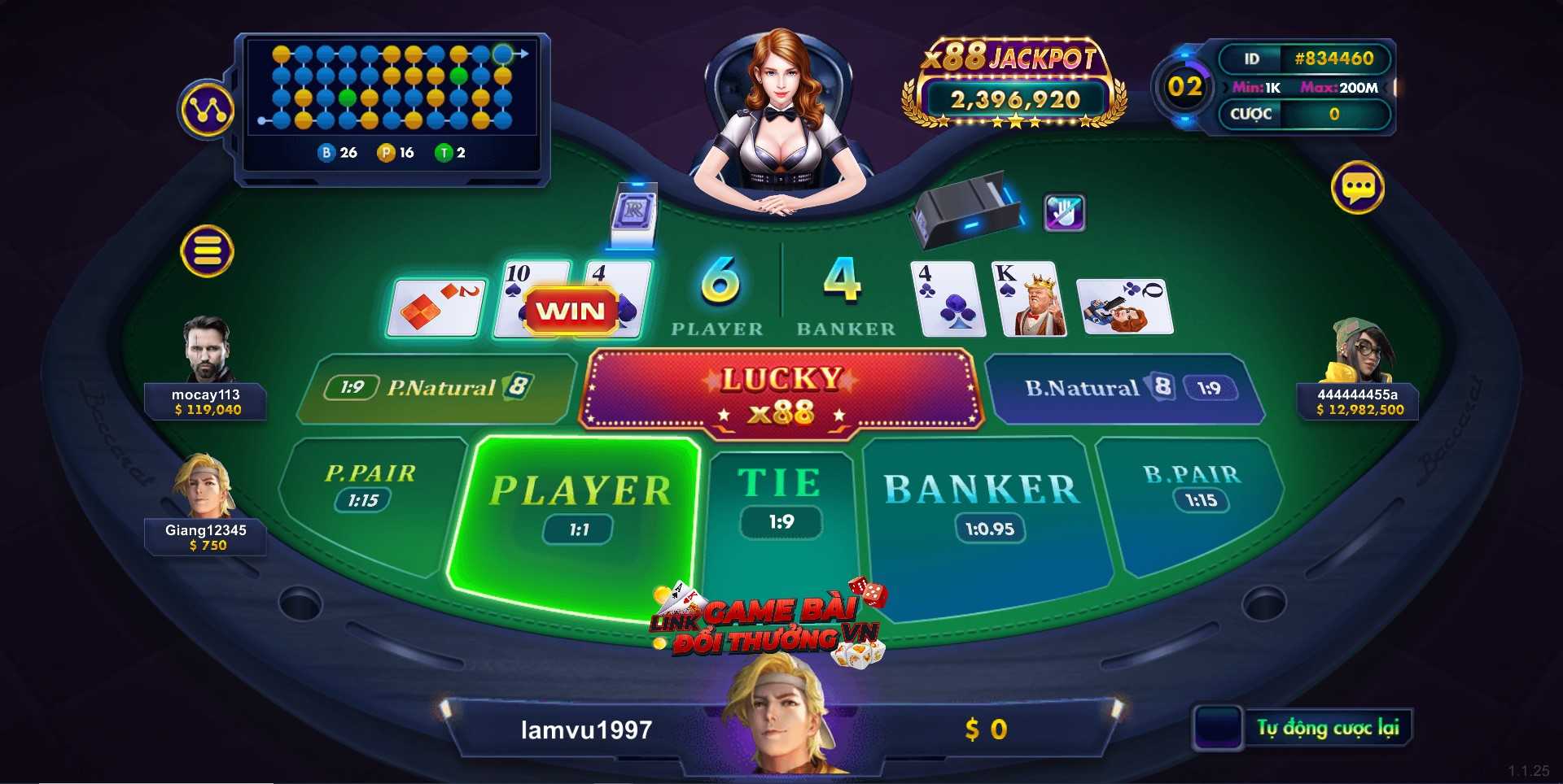 Giao diện sảnh game bài Baccarat tại TA88