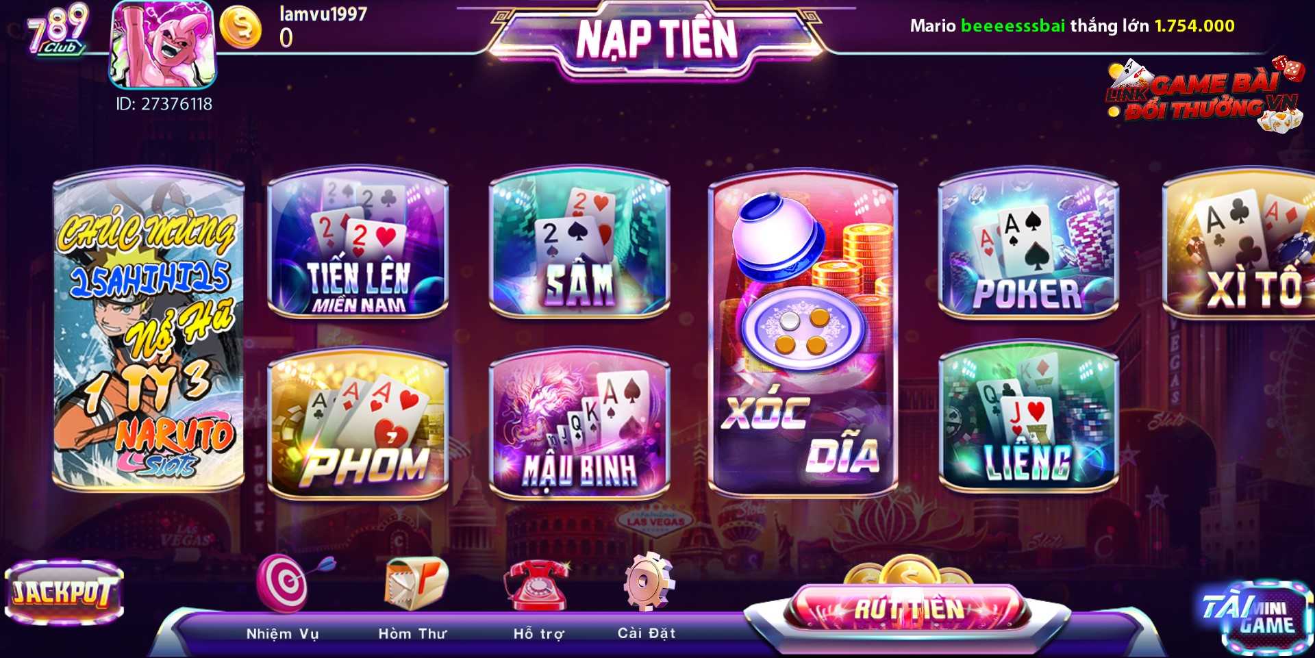 Giao diện sảnh game bài tại 789 Club