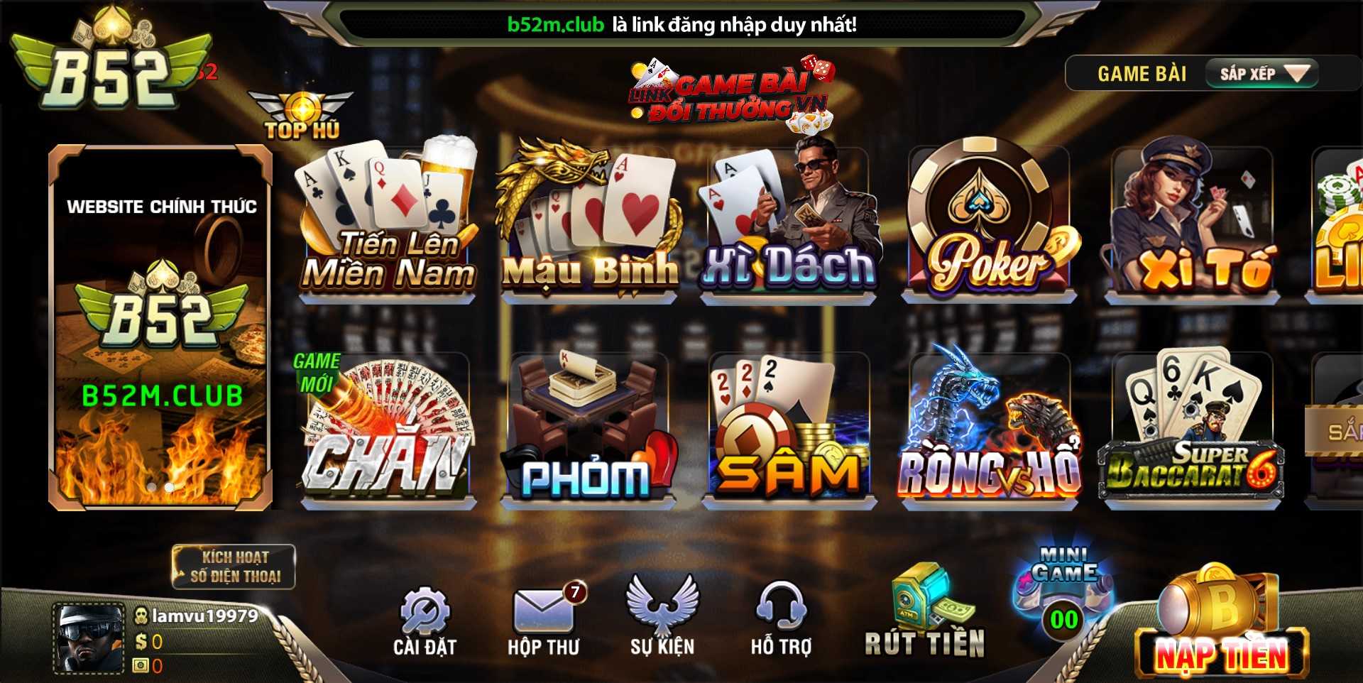 Giao diện sảnh game bài tại B52 Club