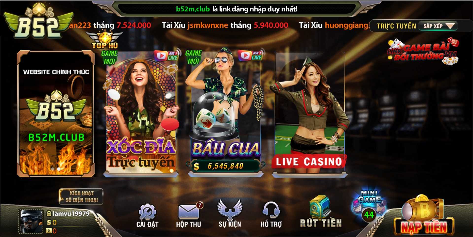 Giao diện sảnh Live casino tại B52 Club