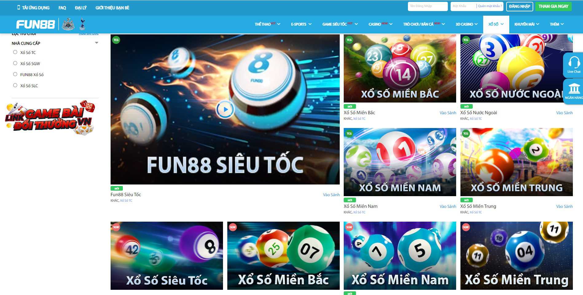 Giao diện sảnh lô đề tại Fun88