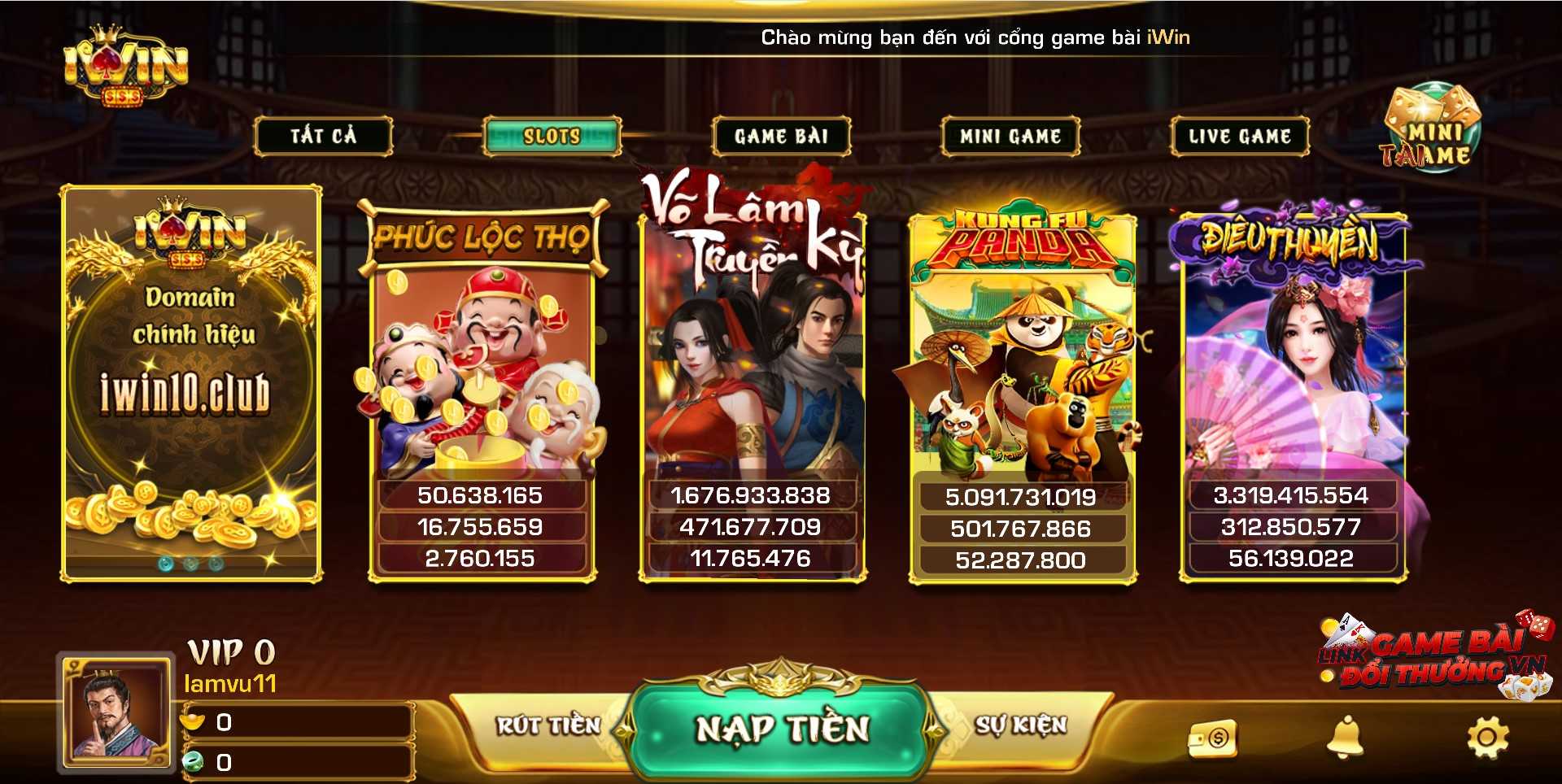 Sảnh slots nổ hũ tại cổng game IWIN Club