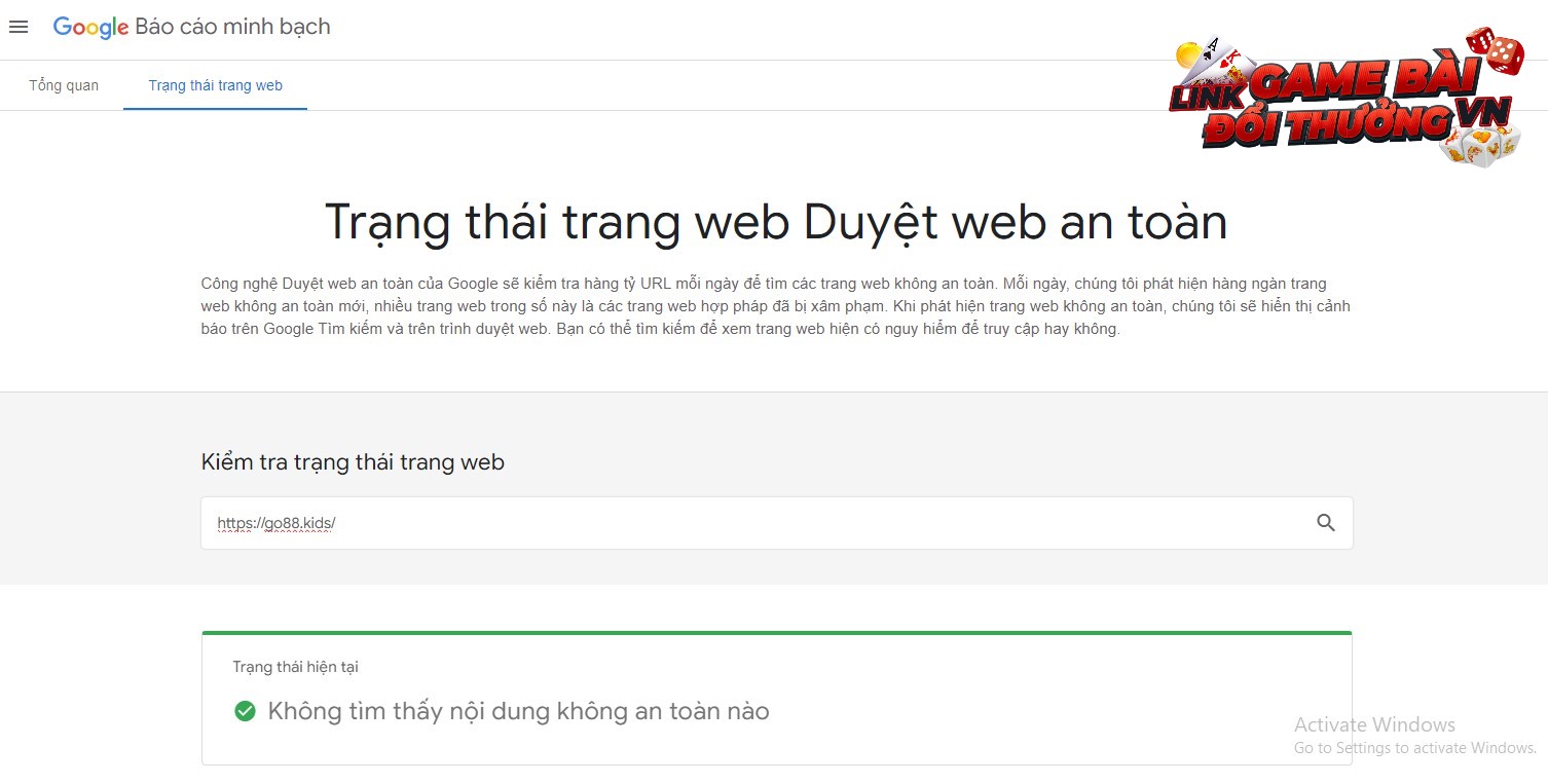 Độ uy tín của Go88 qua Google Transparency Report