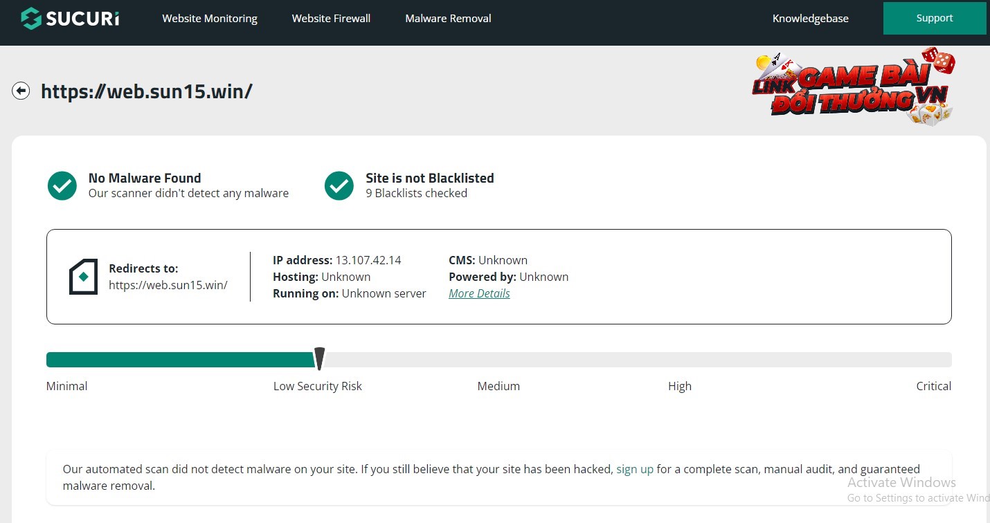 Độ uy tín của Sunwin qua Sucuri