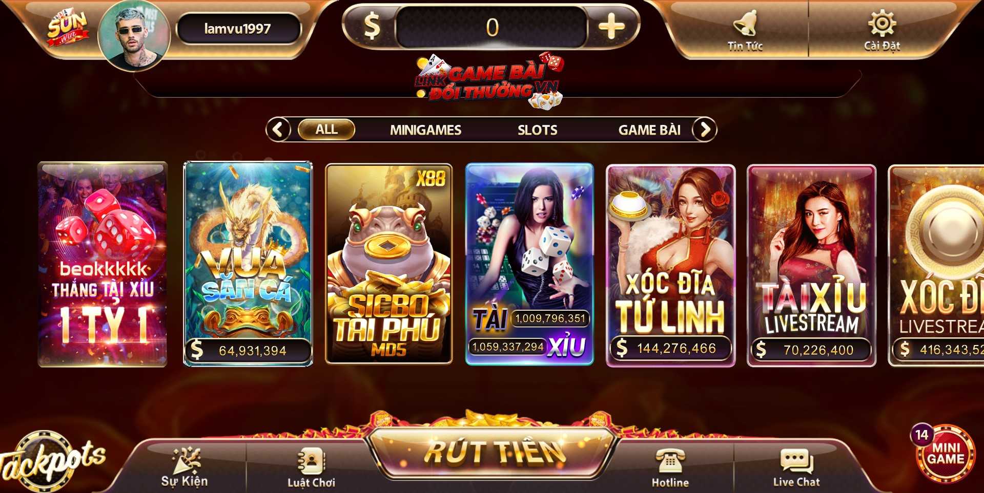 Giao diện cổng game Sunwin